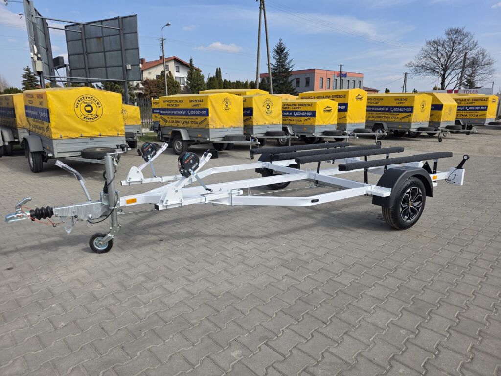 Przyczepa pod dwa skutery HAMOWANA BIAŁA ALUMINIOWE FELGI