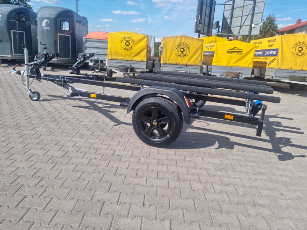 Przyczepa pod dwa skutery HAMOWANA CZARNA ALUMINIOWE FELGI